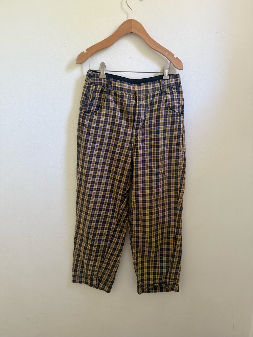 Free People Navy and Tan Plaid Joggers